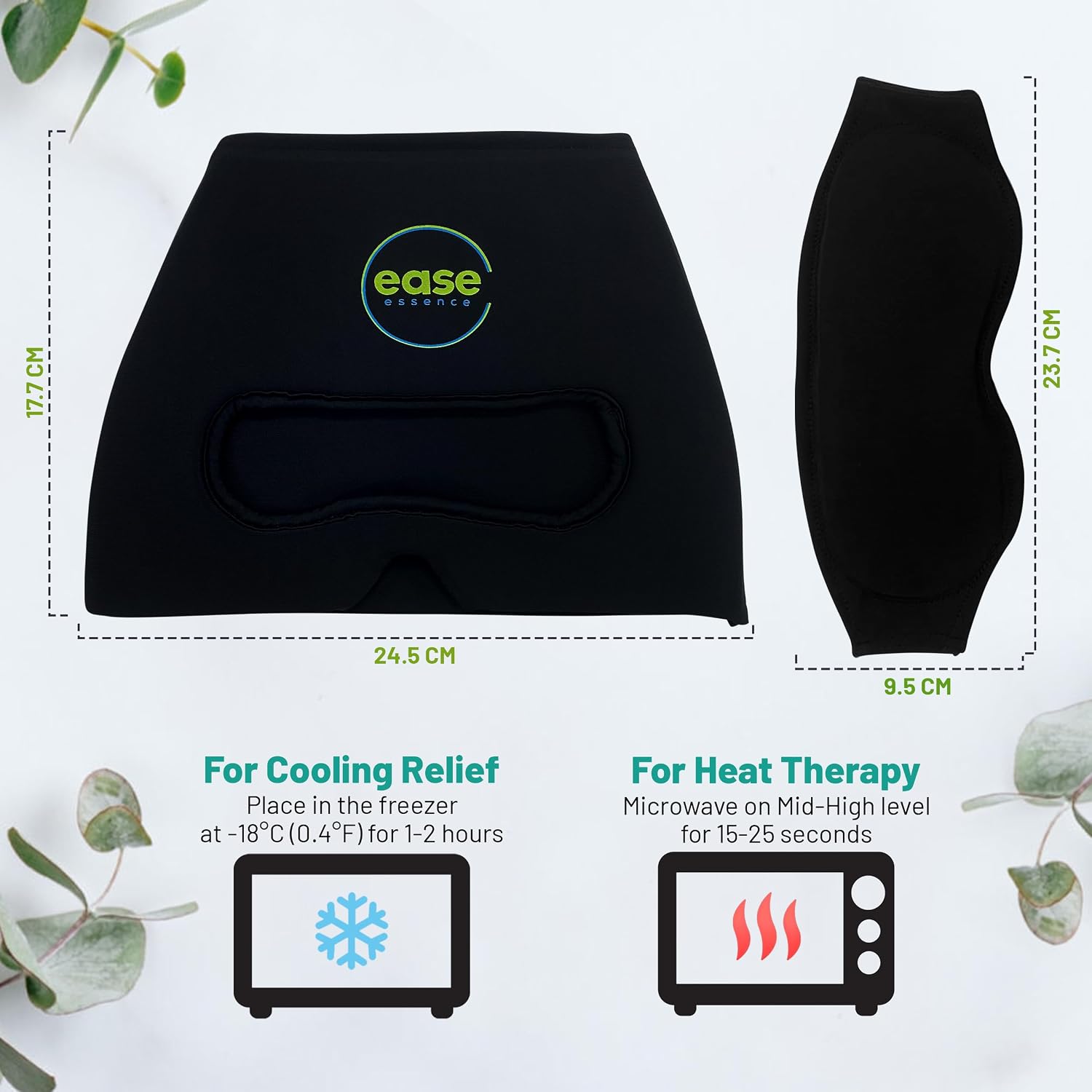 Ease Essence cap dimensions and hot and cold usage instructions