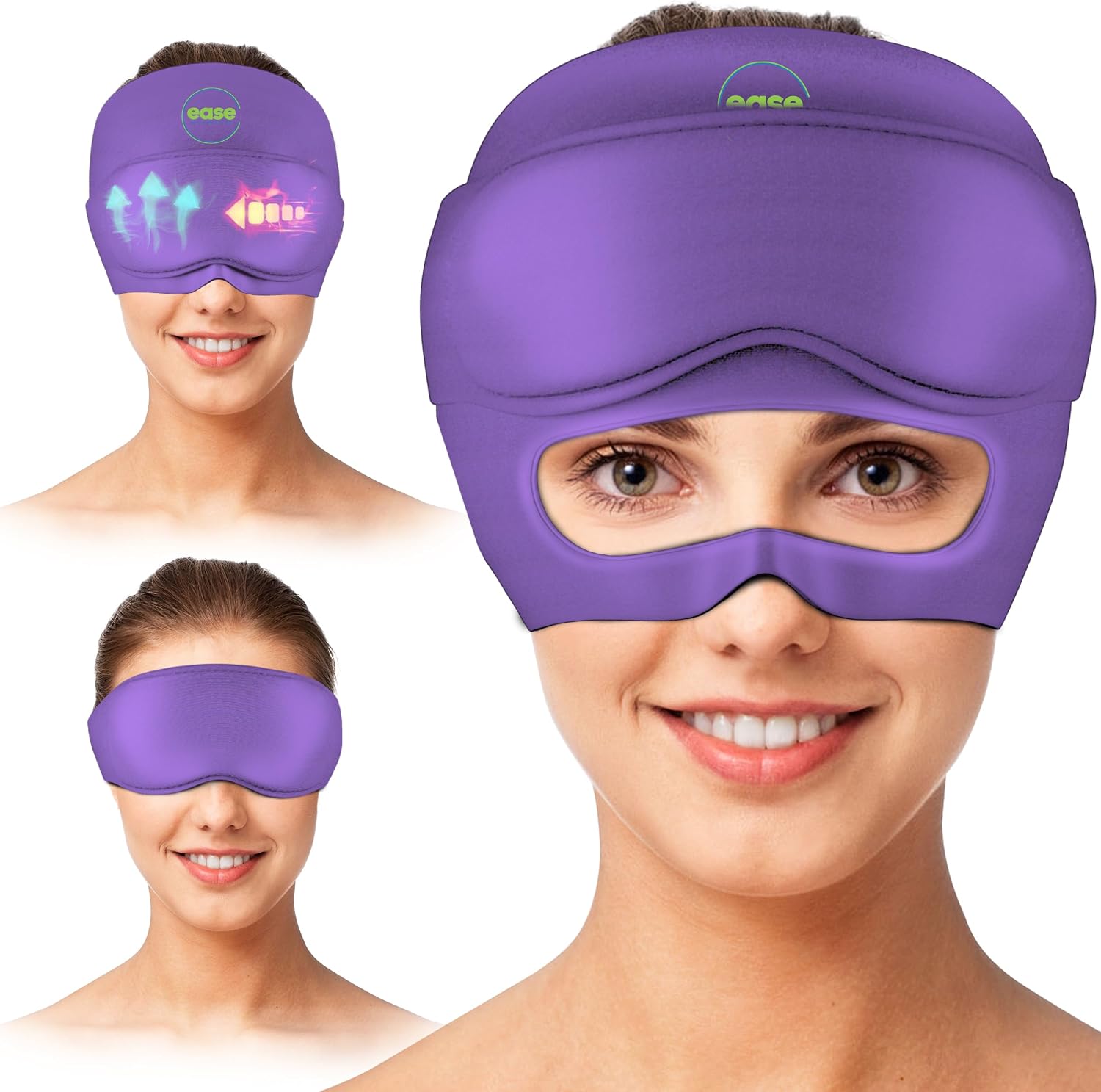 Purple migraine relief cap worn